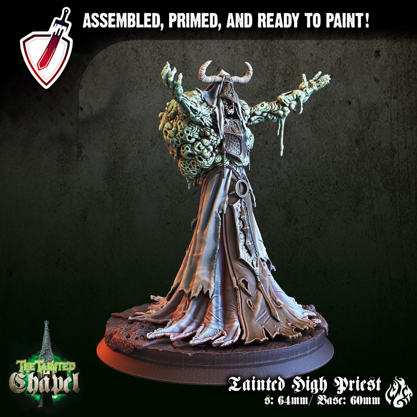 Tainted High Priest & Rot Seraphim | Miniatures by Crippled God Foundry | For Tabletop Gaming, RPGs, and Painting | Assembled and Primed