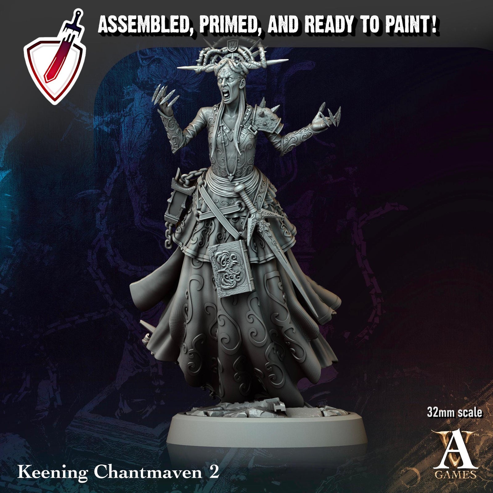 Keening Chantmaven | Miniatures by Archvillain Games | Resin Mini for Tabletop Gaming, D&D, Pathfinder, and Painting | Assembled and Primed