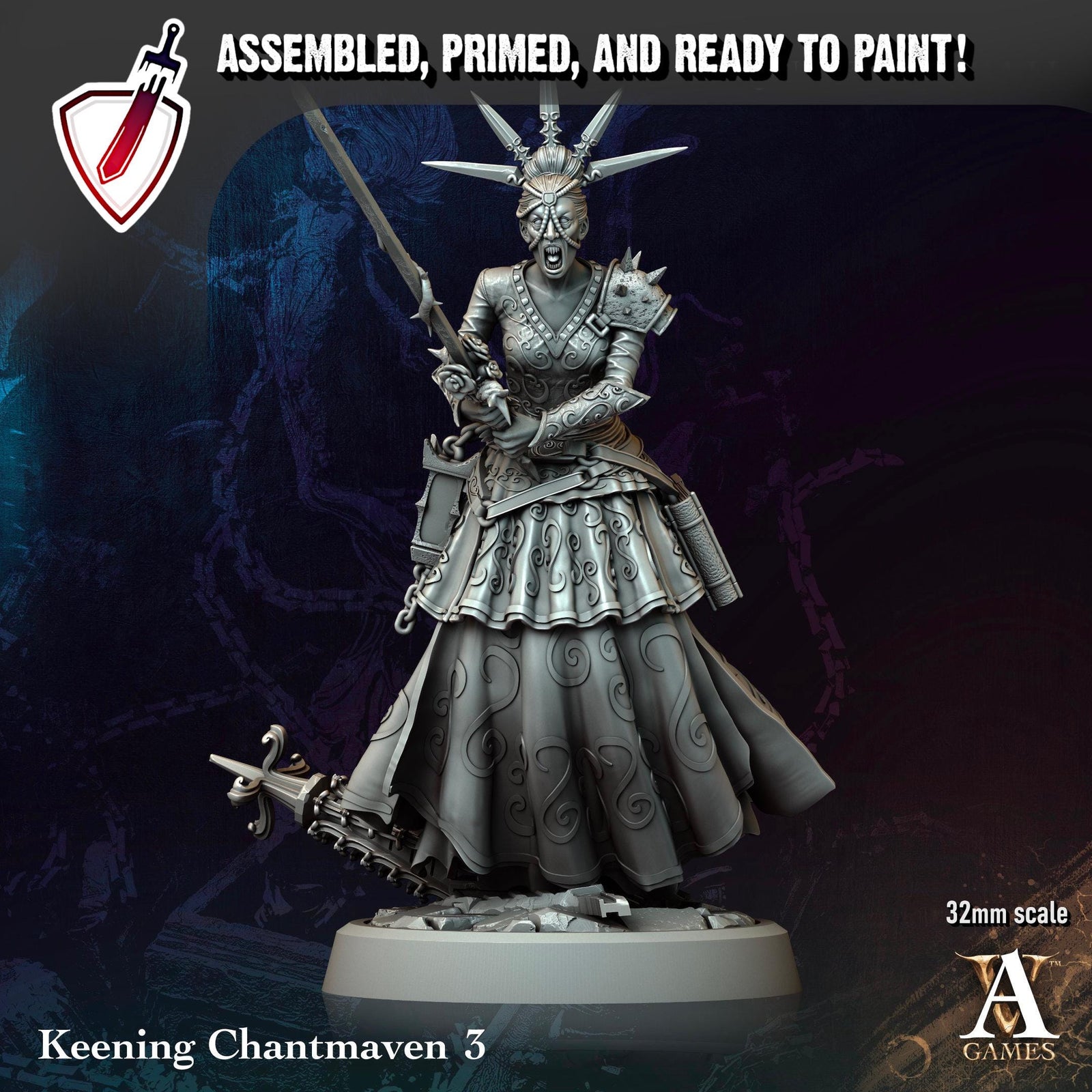 Keening Chantmaven | Miniatures by Archvillain Games | Resin Mini for Tabletop Gaming, D&D, Pathfinder, and Painting | Assembled and Primed