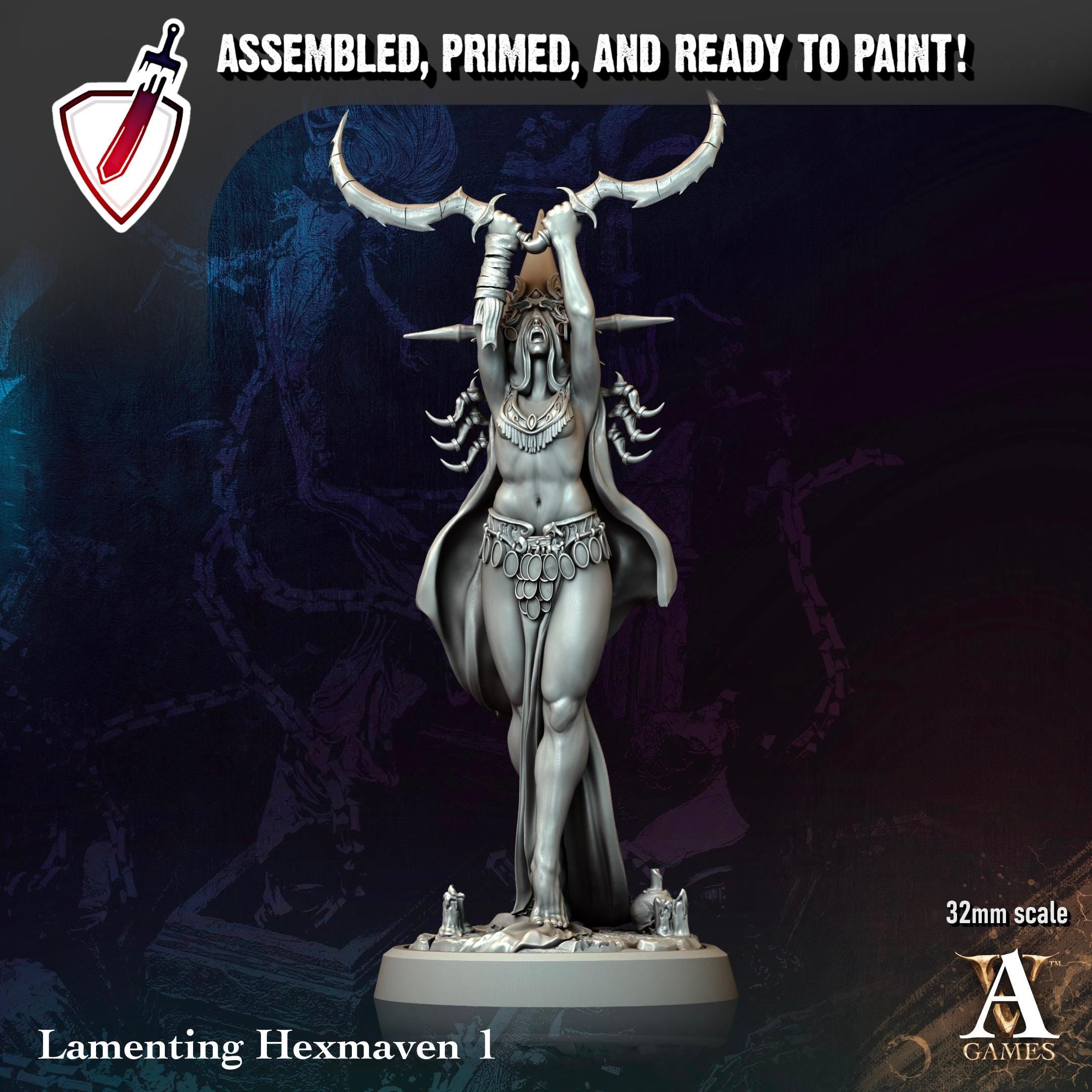 Lamenting Hexmaven | Miniatures by Archvillain Games | Resin Mini for Tabletop Gaming, D&D, Pathfinder, and Painting | Assembled and Primed