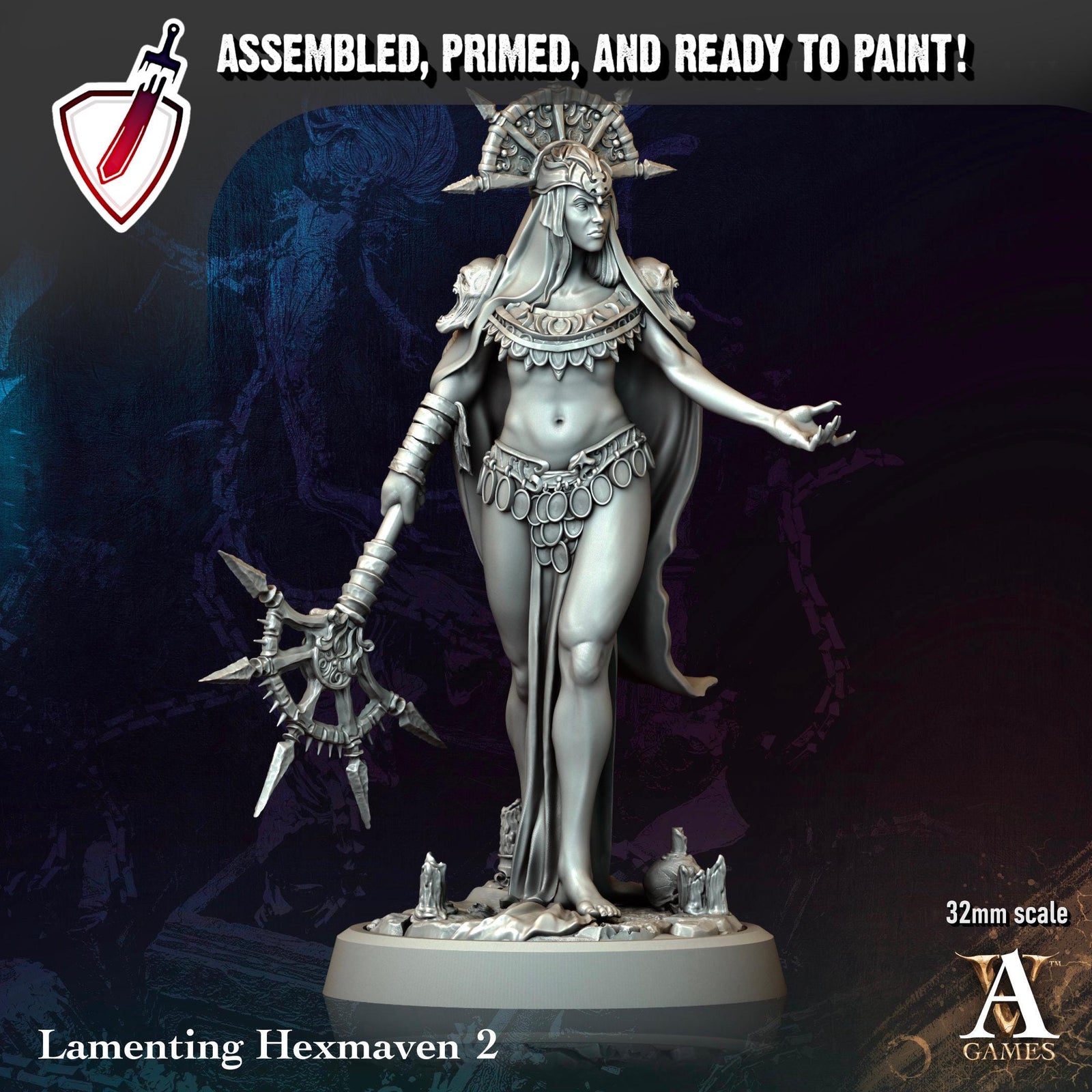 Lamenting Hexmaven | Miniatures by Archvillain Games | Resin Mini for Tabletop Gaming, D&D, Pathfinder, and Painting | Assembled and Primed