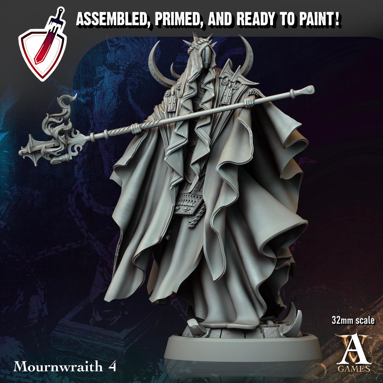 Mournwraith | Miniatures by Archvillain Games | Resin Mini for Tabletop Gaming, D&D, Pathfinder, and Painting | Assembled and Primed