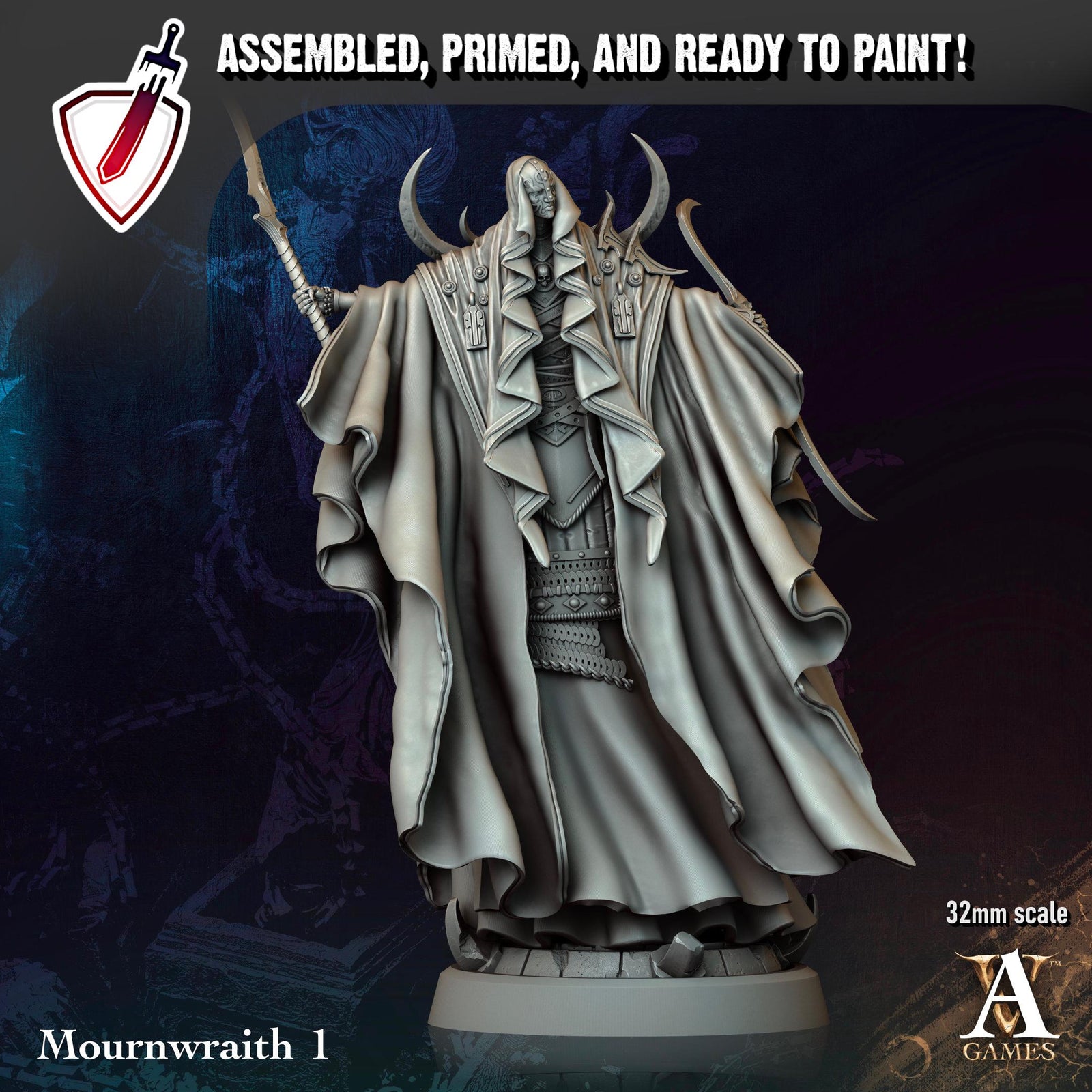 Mournwraith | Miniatures by Archvillain Games | Resin Mini for Tabletop Gaming, D&D, Pathfinder, and Painting | Assembled and Primed