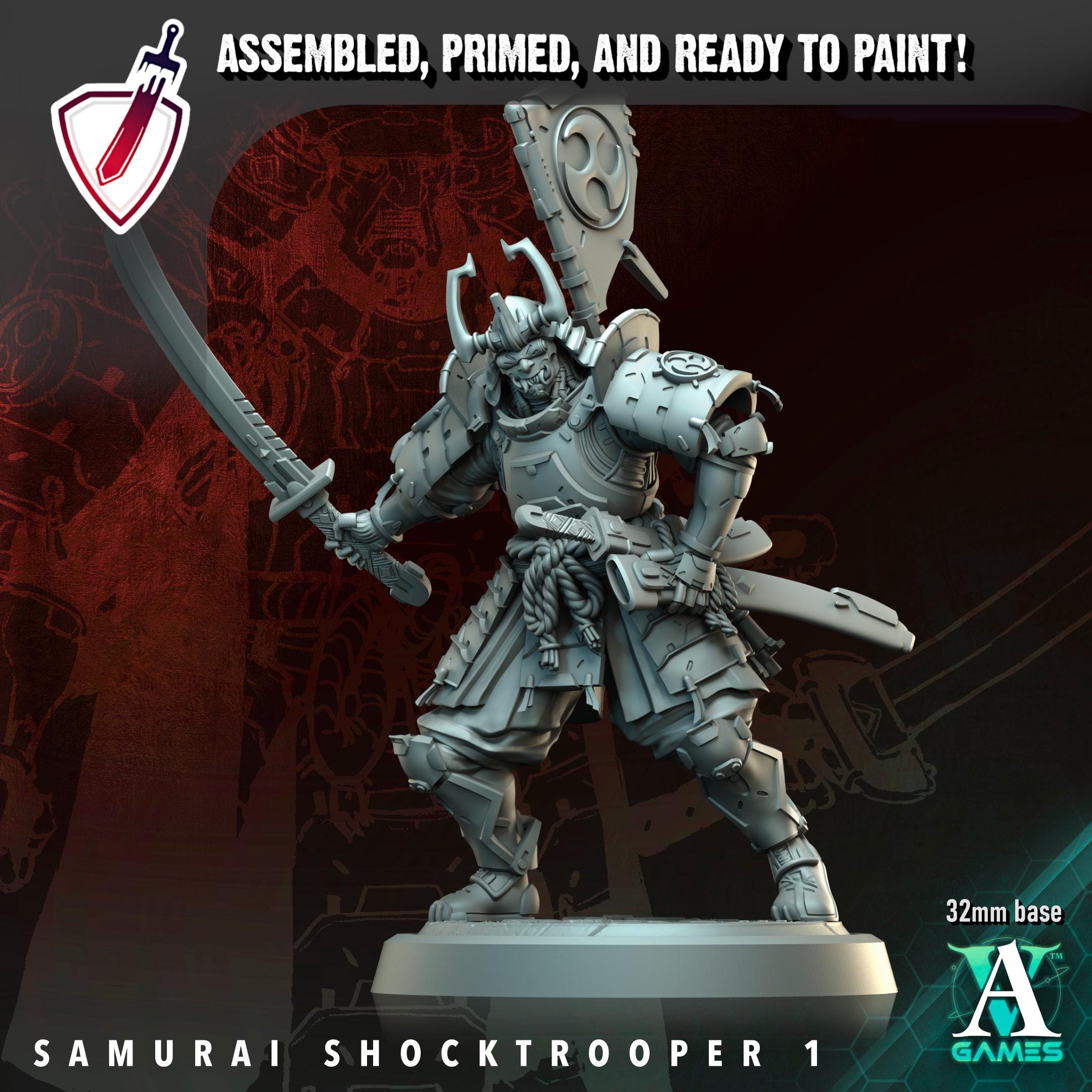 Samurai Shocktrooper | Resin Miniatures by Archvillain Games | For Tabletop Gaming, D&D, Wargaming, Painting | Assembled and Primed - Brush and Battle