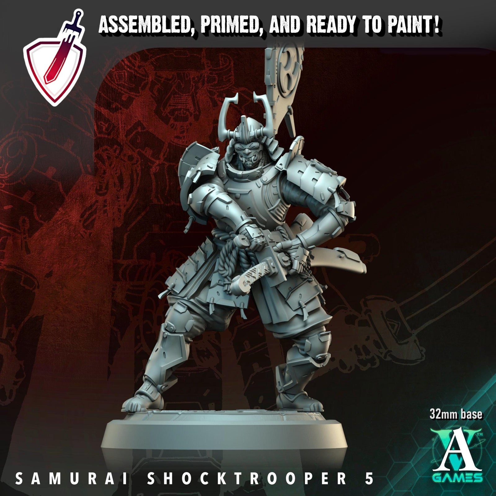 Samurai Shocktrooper | Resin Miniatures by Archvillain Games | For Tabletop Gaming, D&D, Wargaming, Painting | Assembled and Primed - Brush and Battle
