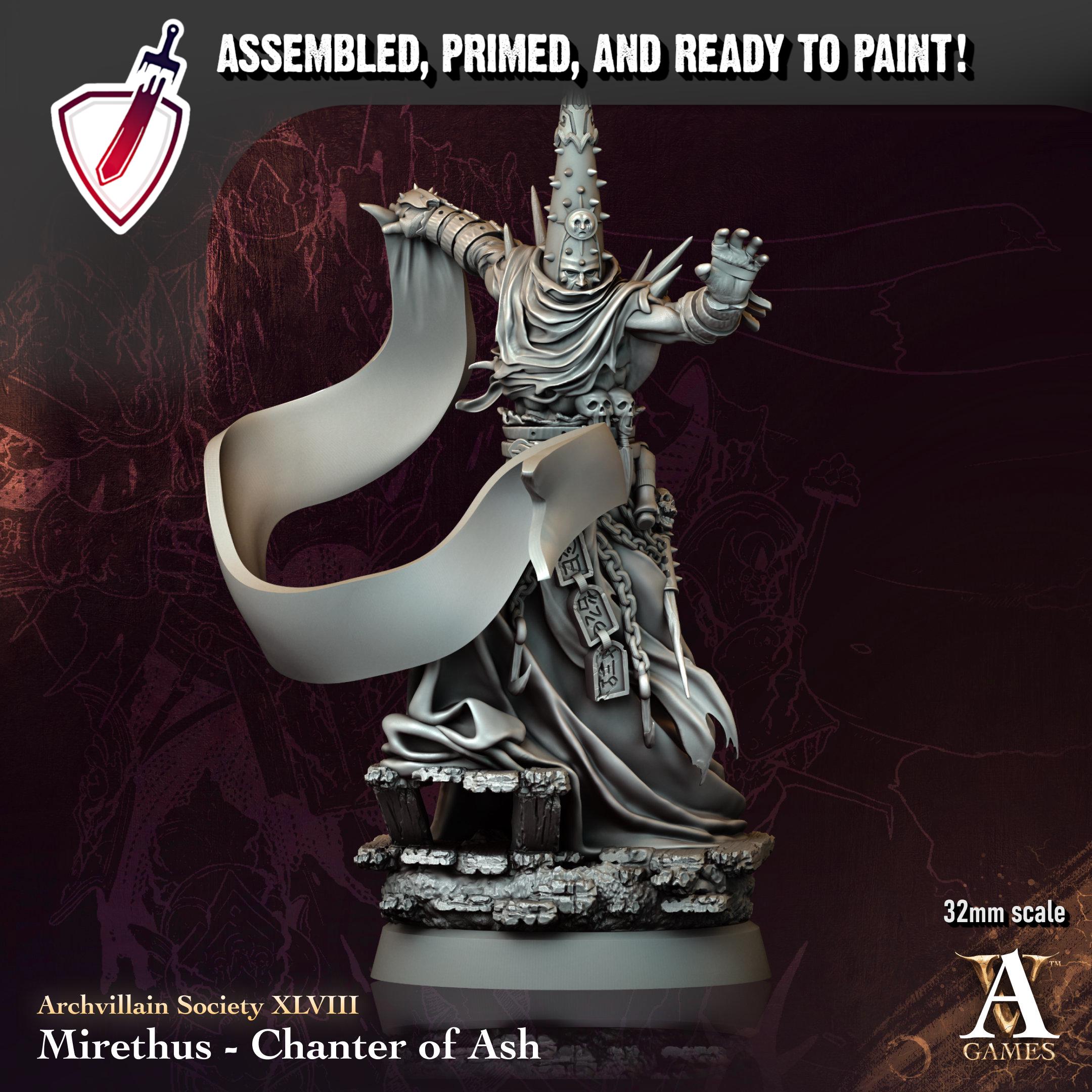 Mirethus - Chanter of Ash | Resin Miniature by Archvillain Games | For Tabletop Gaming, D&D, Pathfinder, and Painting | Assembled and Primed
