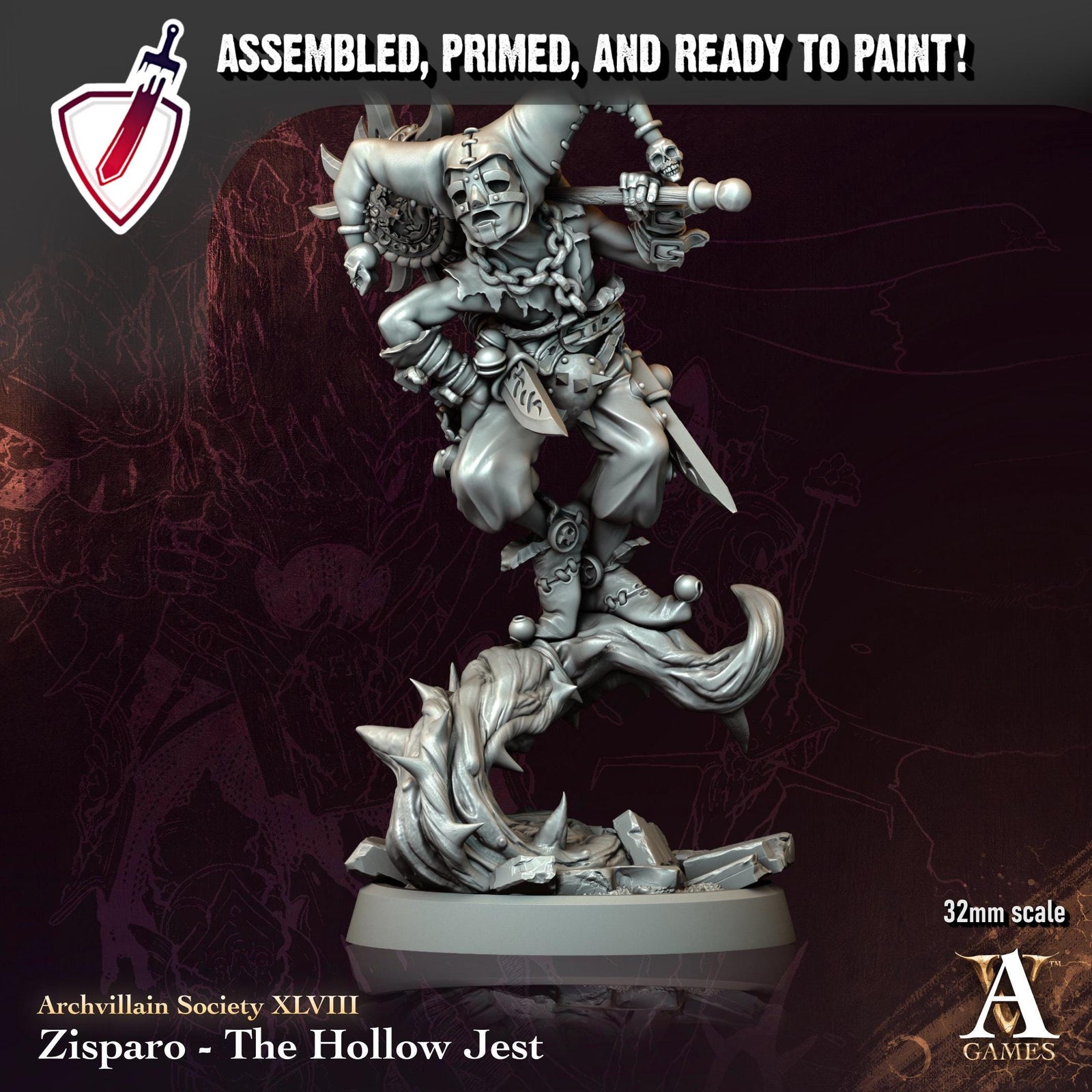 Zisparo - The Hollow Jest | Resin Miniature by Archvillain Games | For Tabletop Gaming, D&D, Pathfinder, and Painting | Assembled and Primed