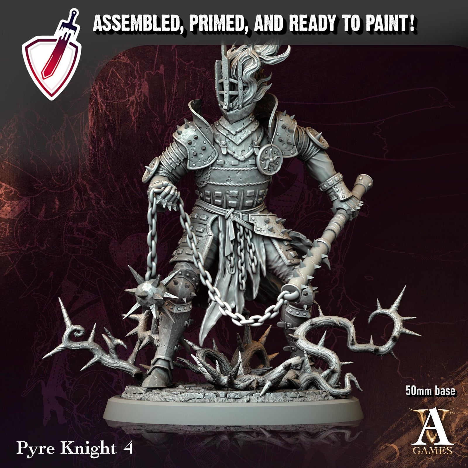 Pyre Knight | Resin Miniatures by Archvillain Games | Resin Mini for Tabletop Gaming, D&D, Pathfinder, Painting | Assembled and Primed