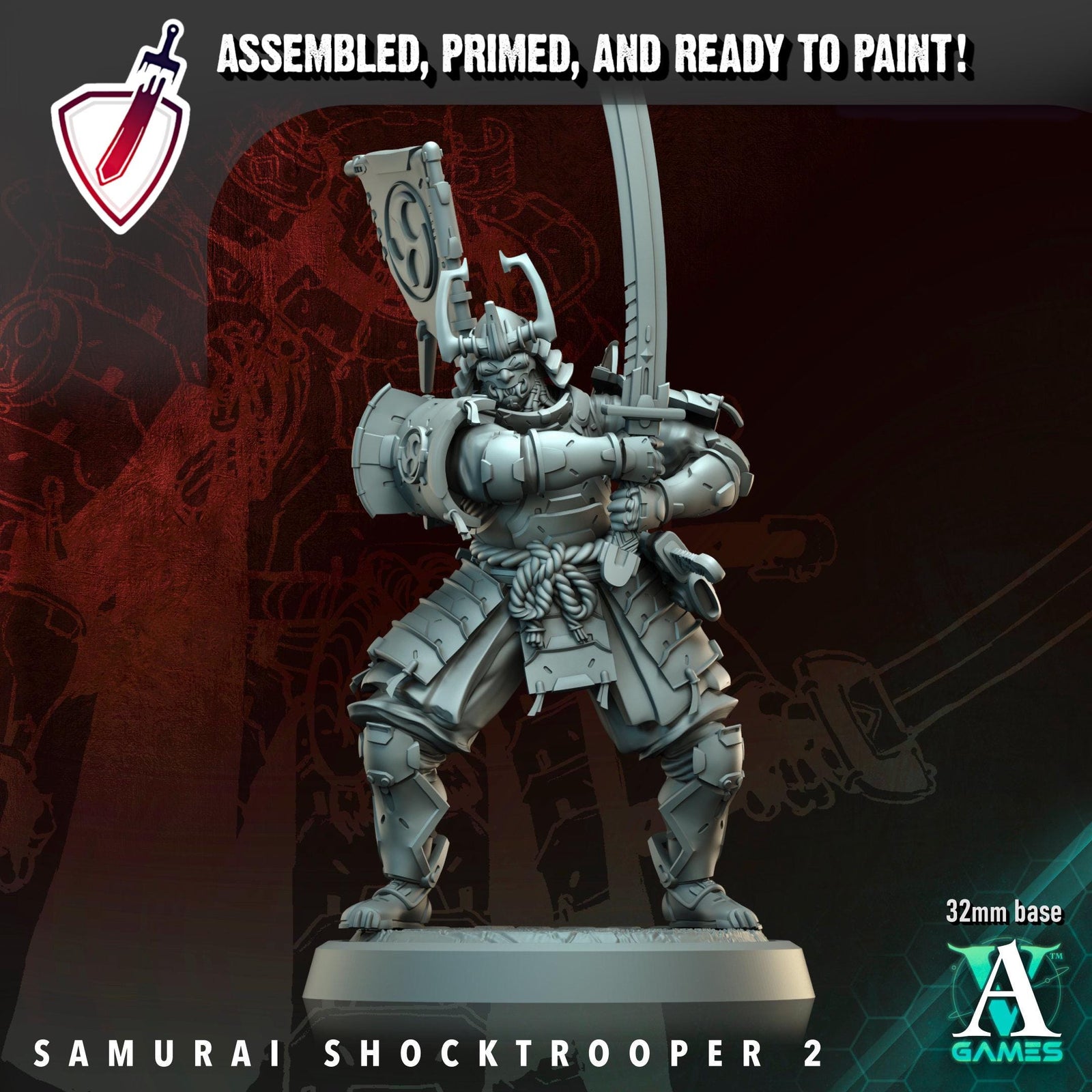 Samurai Shocktrooper | Resin Miniatures by Archvillain Games | For Tabletop Gaming, D&D, Wargaming, Painting | Assembled and Primed - Brush and Battle