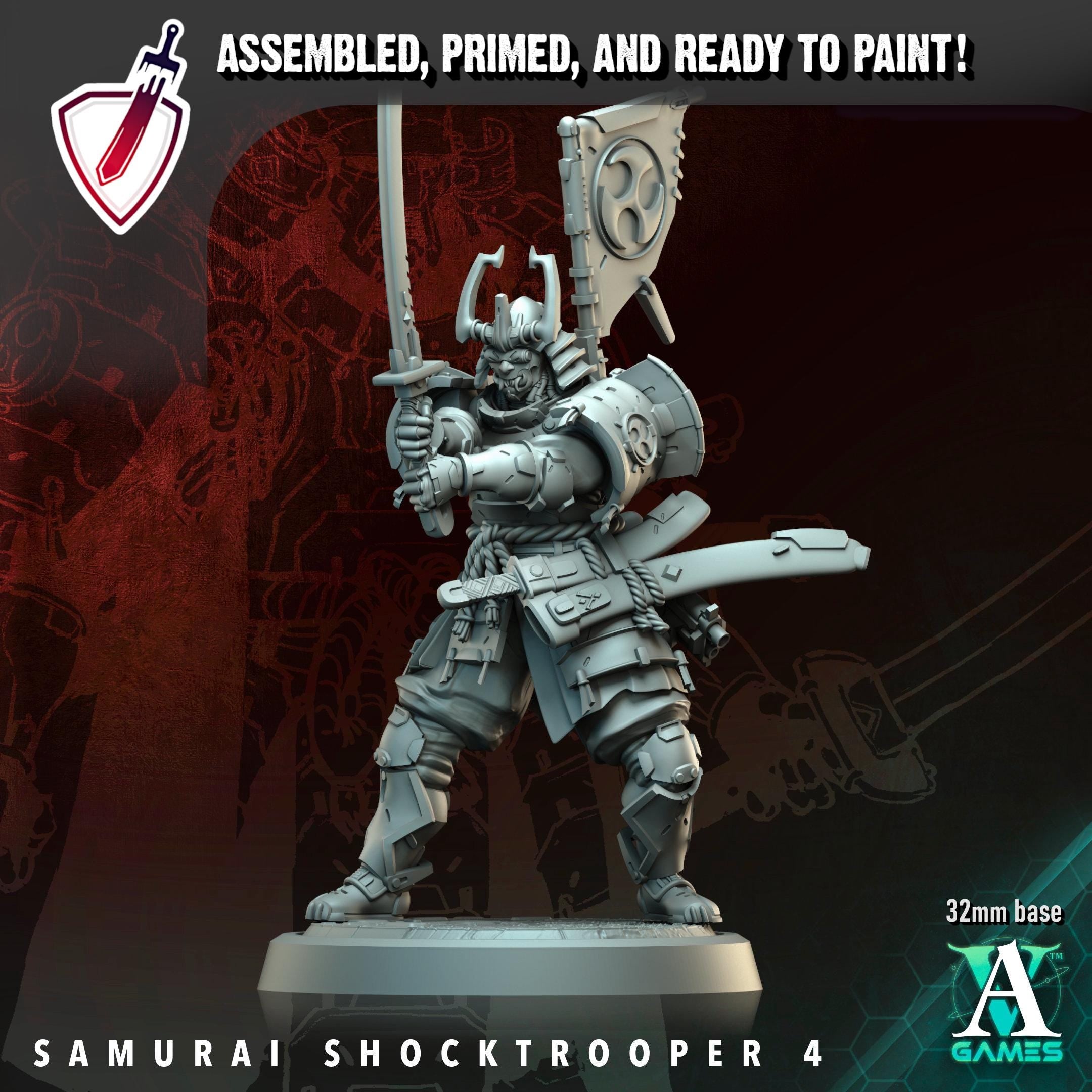 Samurai Shocktrooper | Resin Miniatures by Archvillain Games | For Tabletop Gaming, D&D, Wargaming, Painting | Assembled and Primed - Brush and Battle